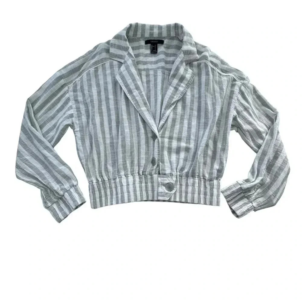 Stripe Longsleeves Oversized Button Down Top Blouse with Collar Collared